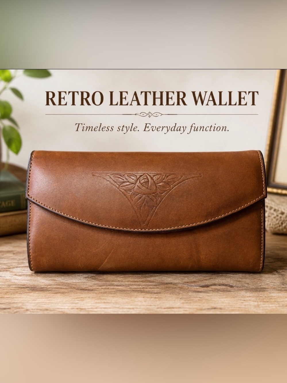 vintage western boho Rolfs cowhide tooled leather continental checkbook wallet